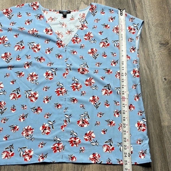 Hilary Radley Blue and Red Floral V Neck Blouse, size XL - Picture 5 of 8